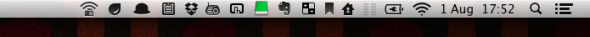 My menu bar without Bartender running Screen Shot 2012 08 01 at 17.52.05 590x37 Bartender: tidy up your Mac menu bar